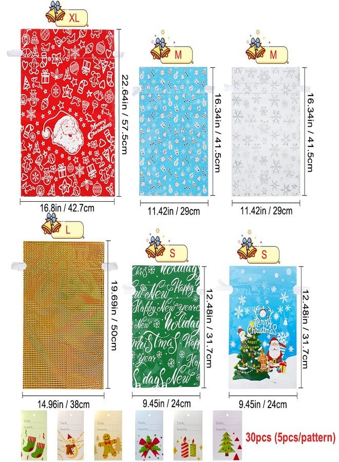 YQL Christmas Drawstring Gift Bags Assorted Sizes,30PCS Wrapping Bags Christmas Gift Sacks Xmas Goodie Bags for Birthday Holiday Party Favor - Image 2